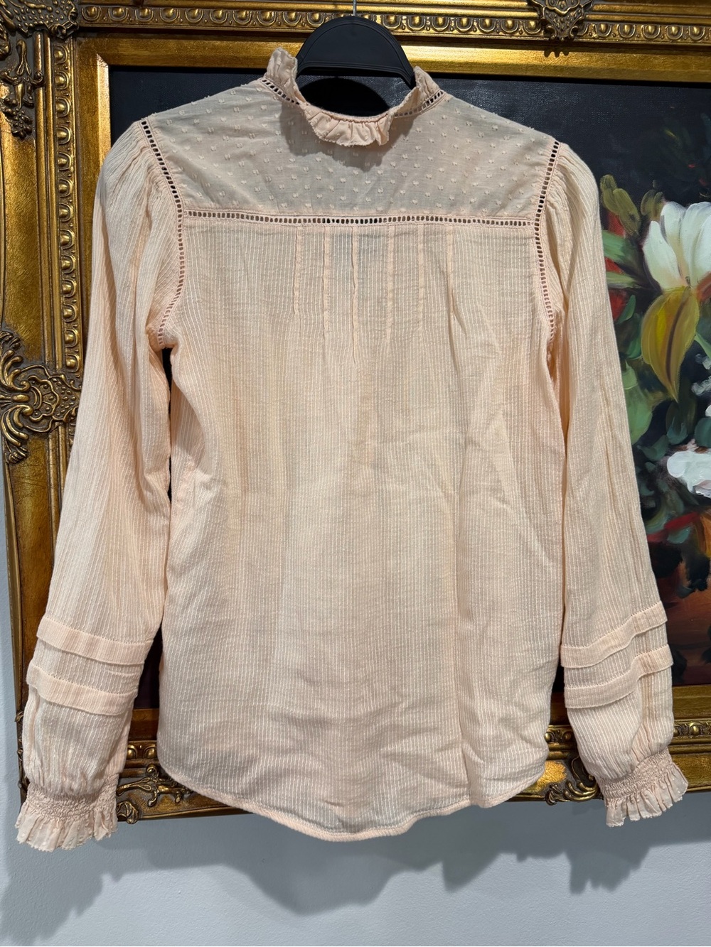 Faherty Blush Peach Button-Front Ruffle Blouse - Picture 3 of 5